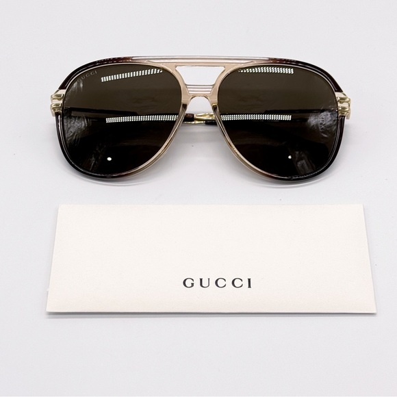 NEW GUCCI GG1104S 002 AVIATOR BROWN UNISEX SUNGLASSES GUCCI - Picture 11 of 12